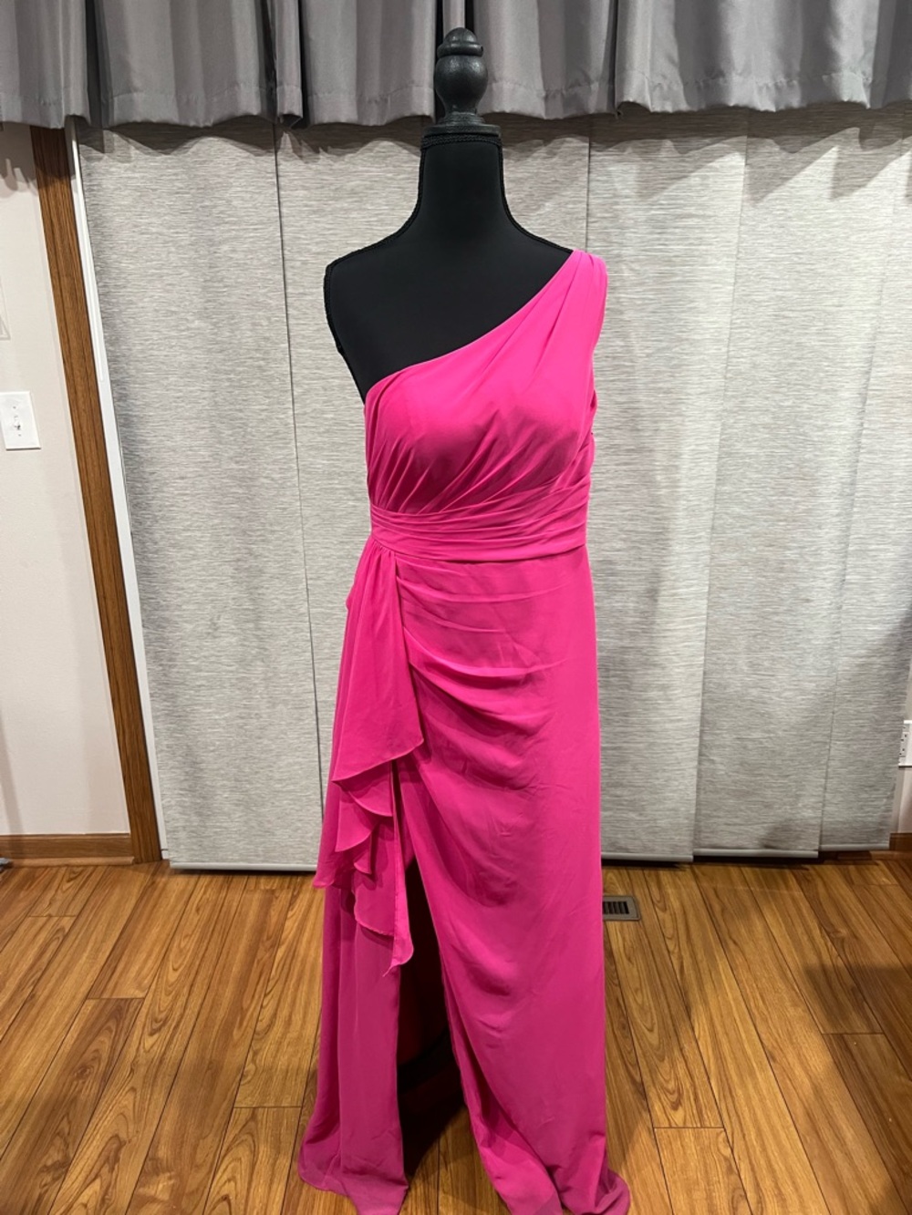 Azazie Fuchsia One-Shoulder Ruffled Evening Gown